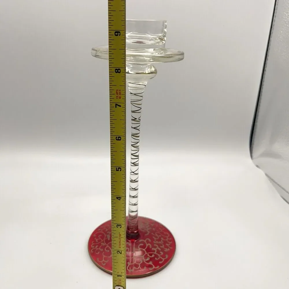 Pier 1 Jubilee Taper Candle Holder Ruby Red Gold Scroll 9 1/2